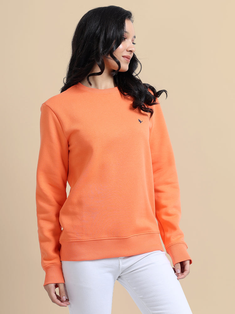 Amswan Women'S Orange Solid Sweatshirt