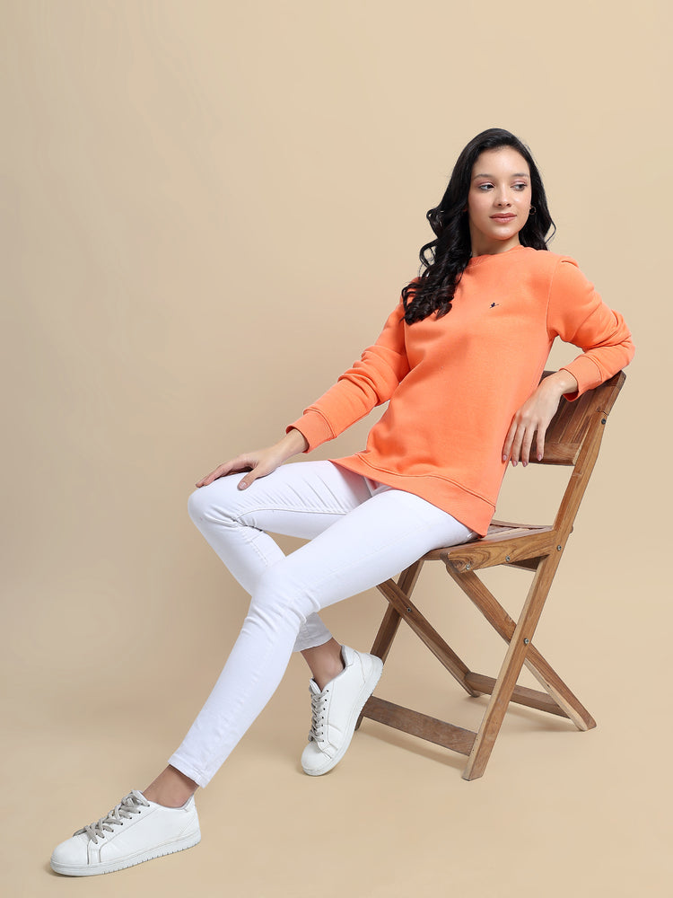 Amswan Women'S Orange Solid Sweatshirt