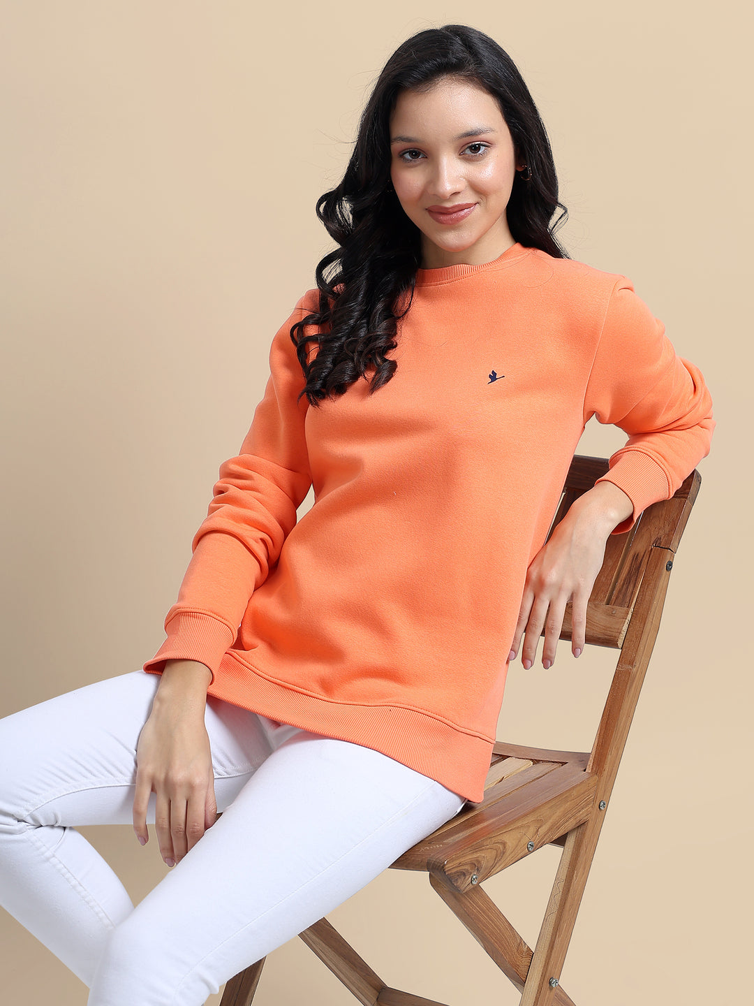 Amswan Women'S Orange Solid Sweatshirt