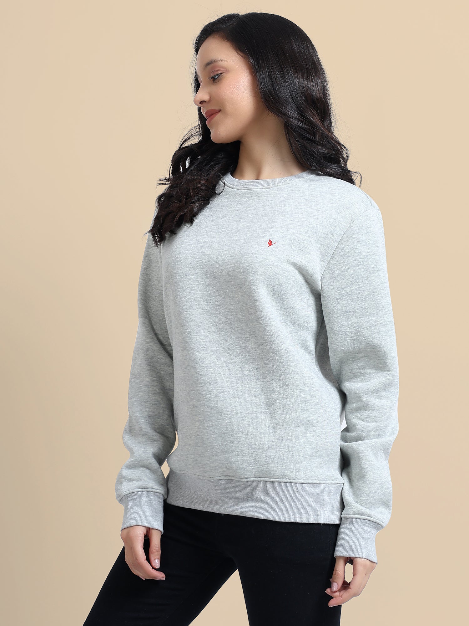 Amswan Women'S Melange Grey Sweatshirt