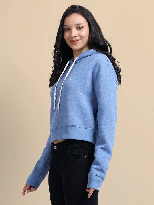 Amswan Women'S Blue Solid Full Sleeve Hoodie