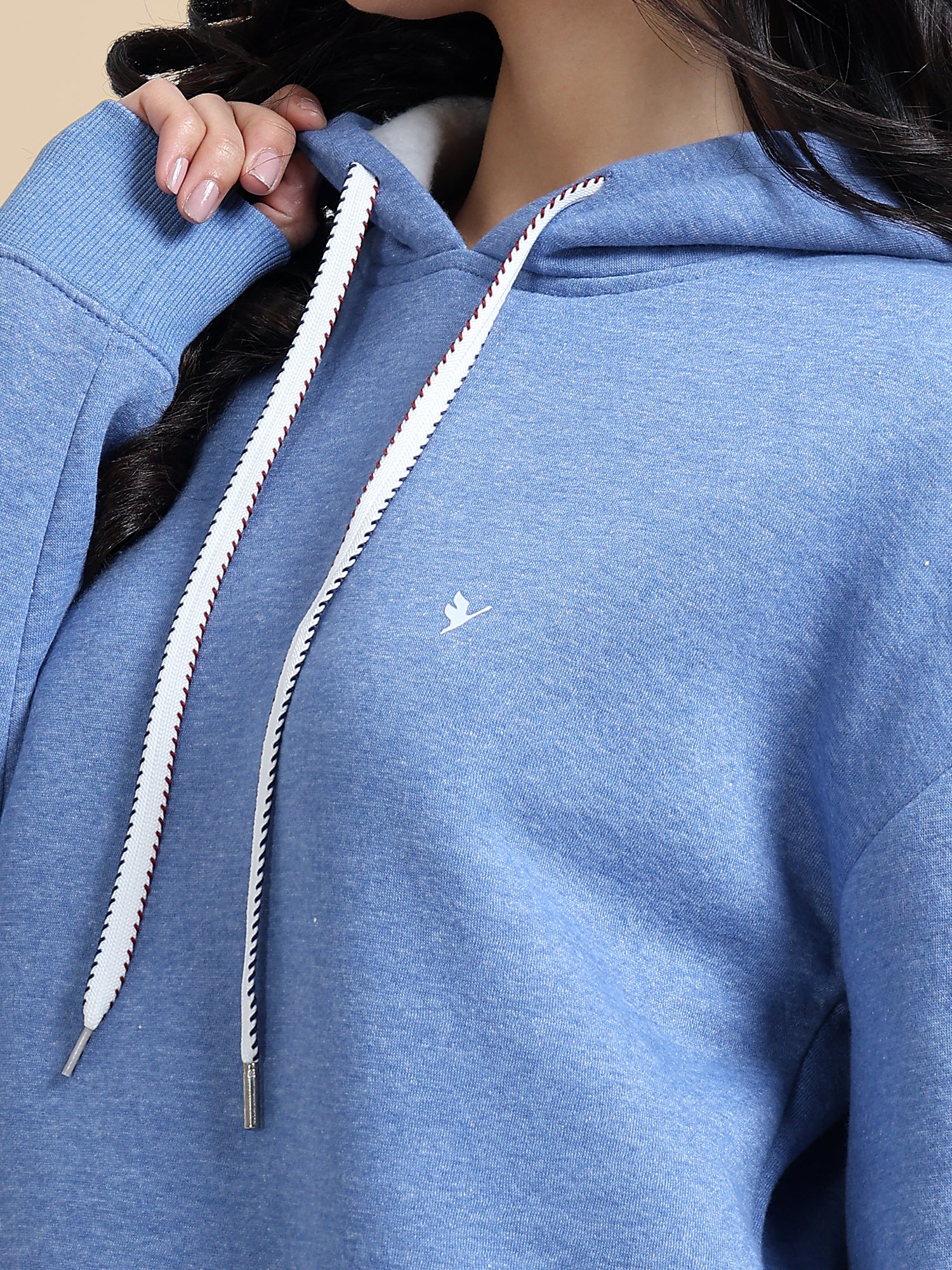 Amswan Women'S Blue Solid Full Sleeve Hoodie