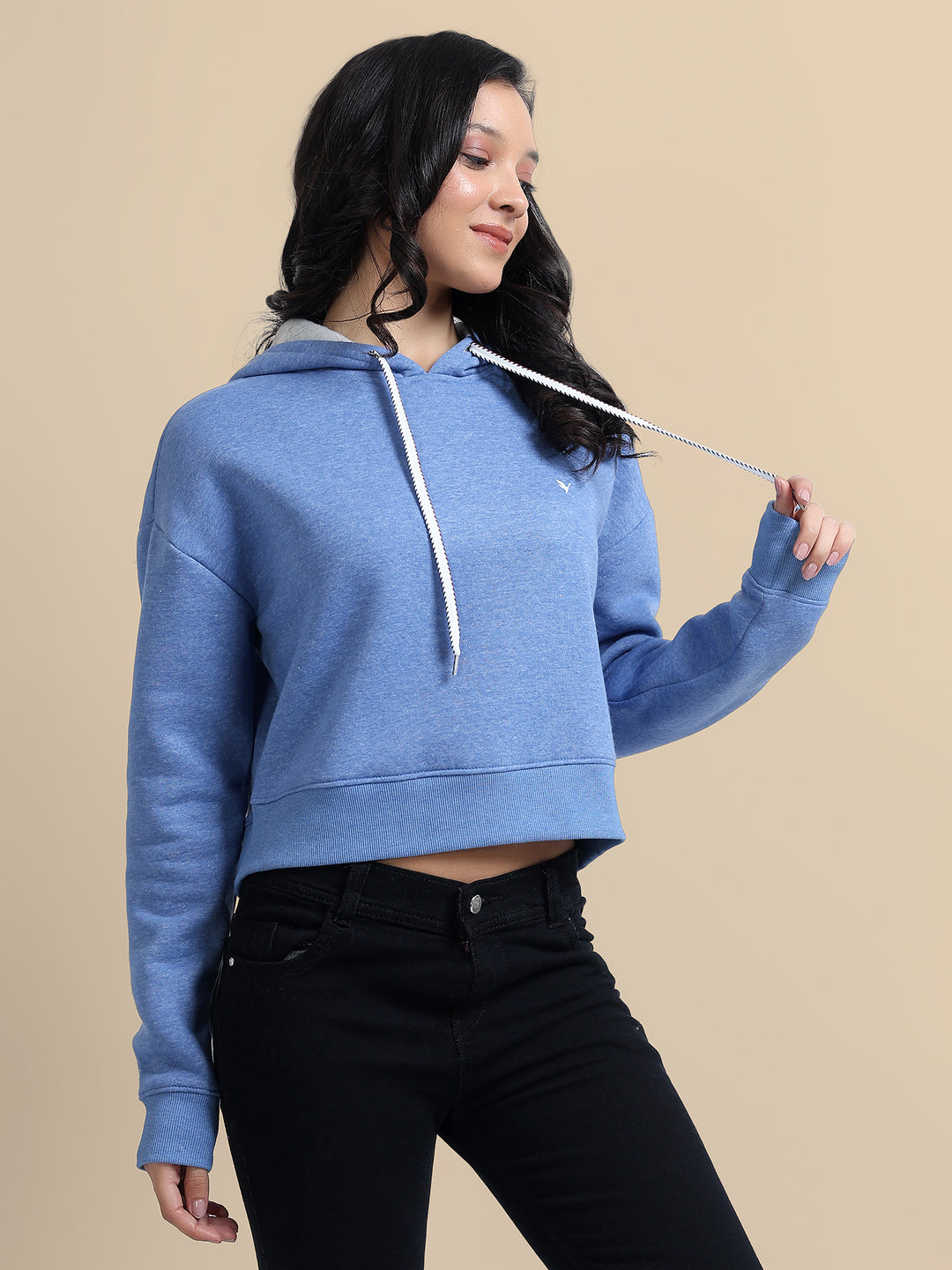 Amswan Women'S Blue Solid Full Sleeve Hoodie