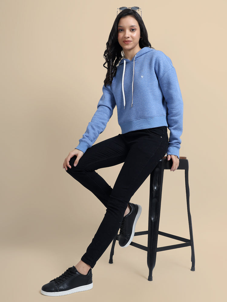 Amswan Women'S Blue Solid Full Sleeve Hoodie