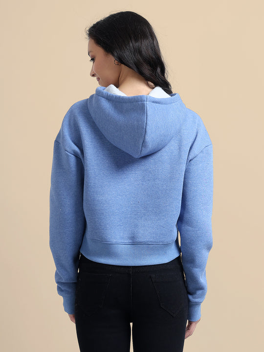 Amswan Women'S Blue Solid Full Sleeve Hoodie