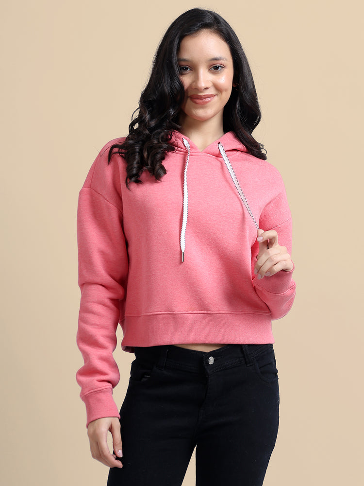 Amswan Women'S Pink Solid Full Sleeve Hoodie