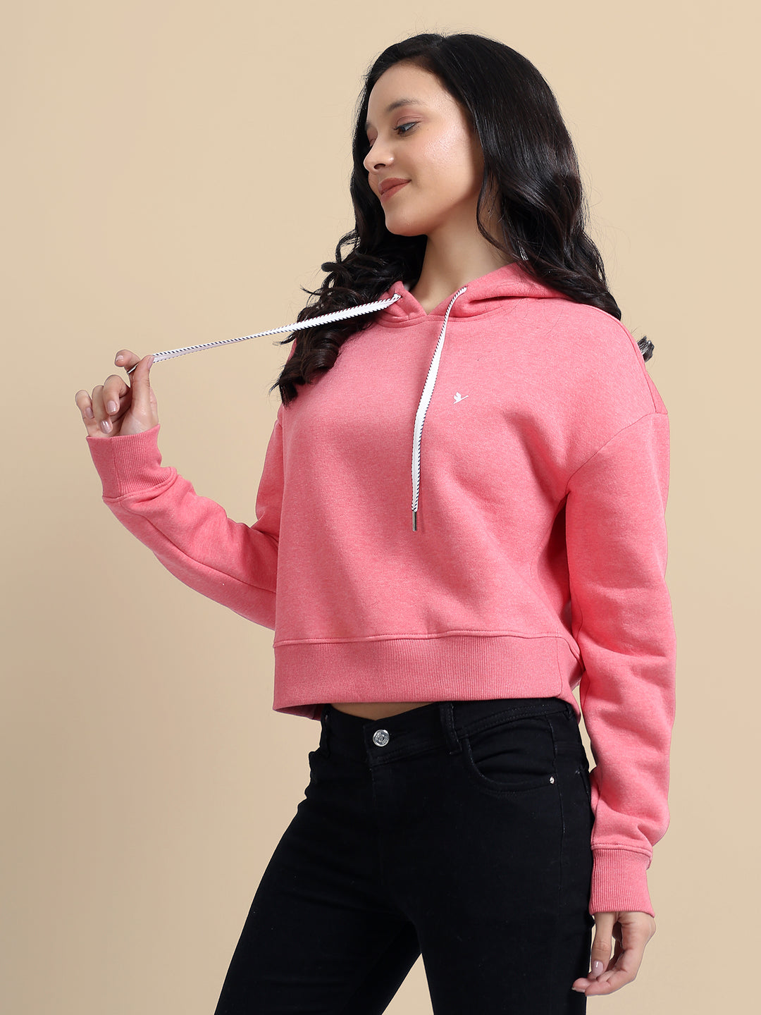 Amswan Women'S Pink Solid Full Sleeve Hoodie