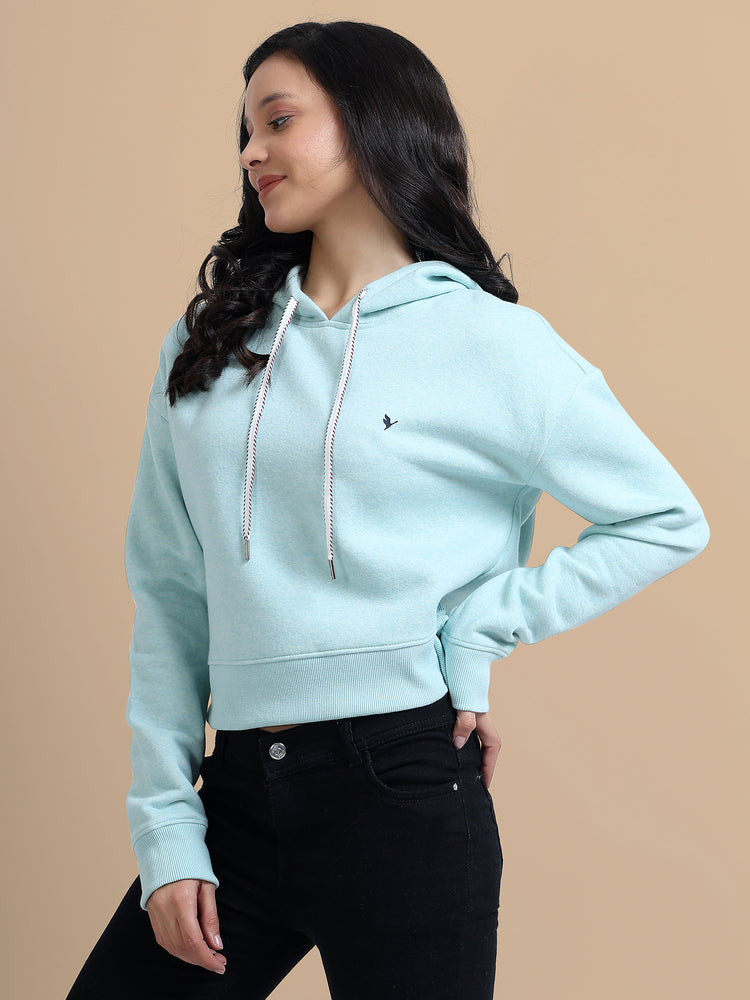 Amswan Women'S Aqua Solid Full Sleeve Hoodie