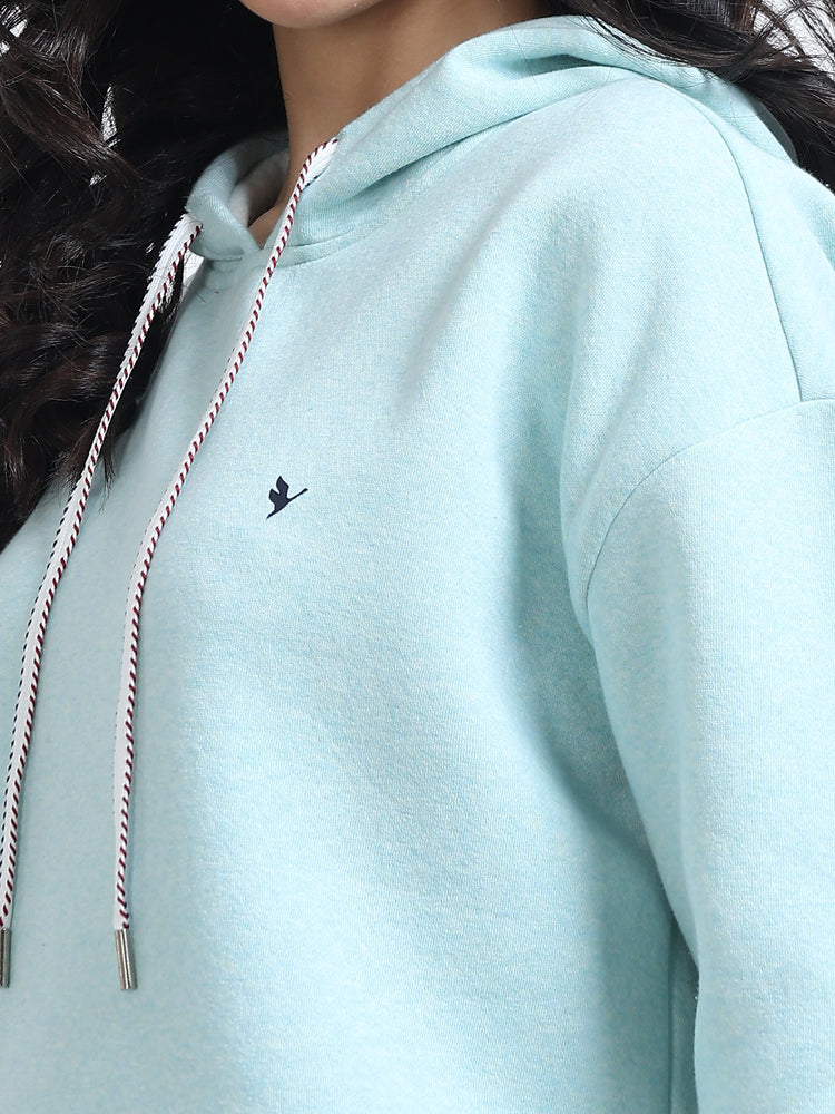 Amswan Women'S Aqua Solid Full Sleeve Hoodie