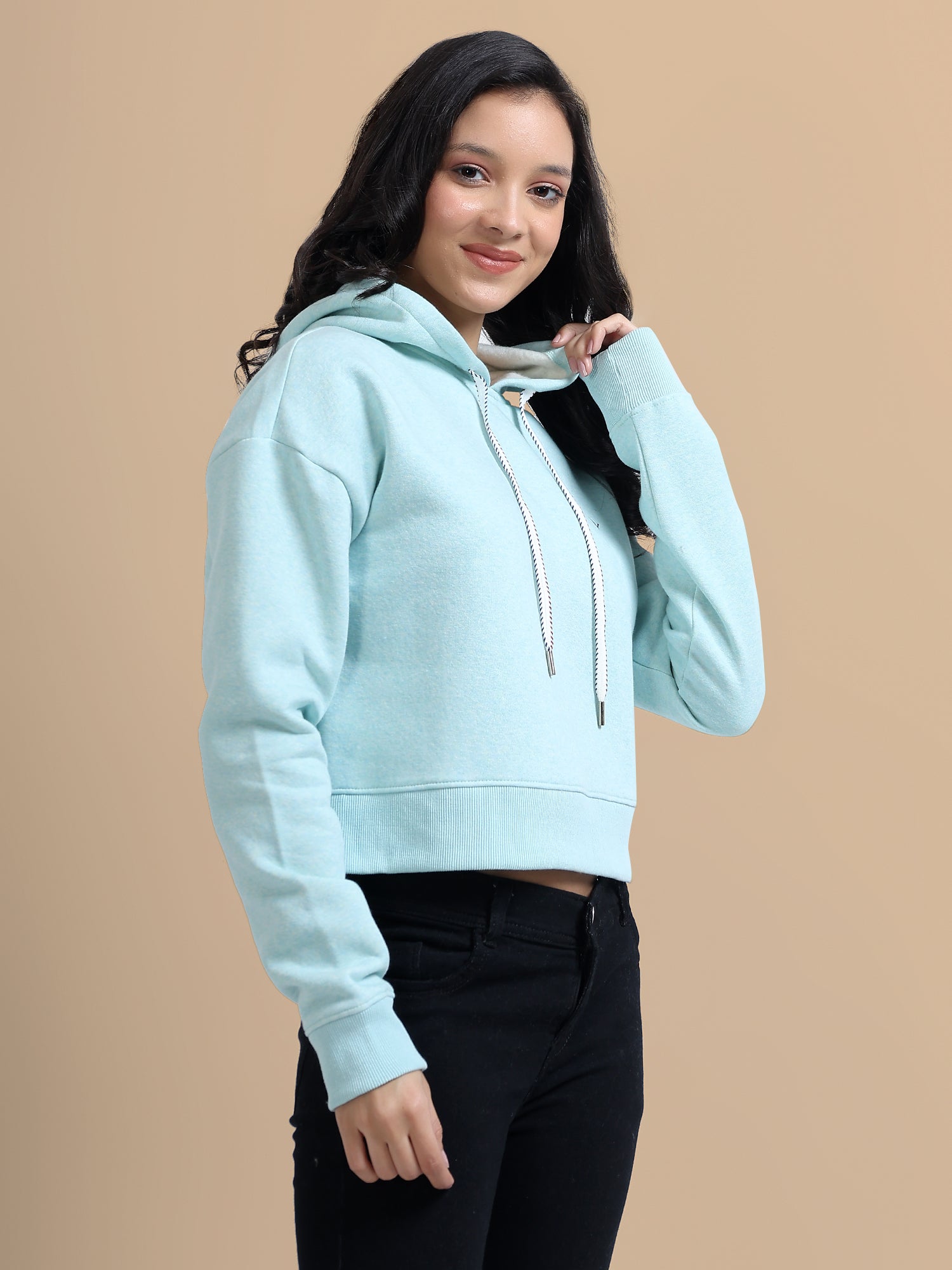 Amswan Women'S Aqua Solid Full Sleeve Hoodie