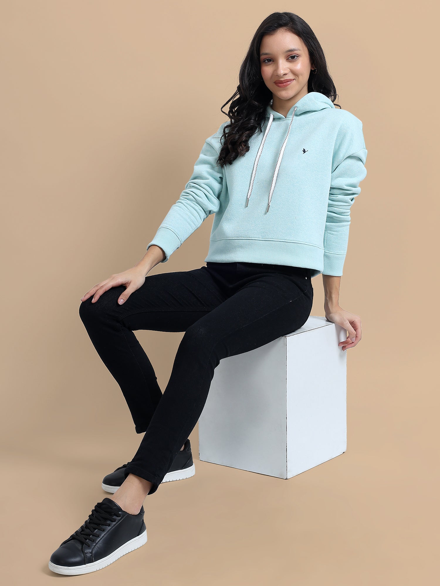 Amswan Women'S Aqua Solid Full Sleeve Hoodie