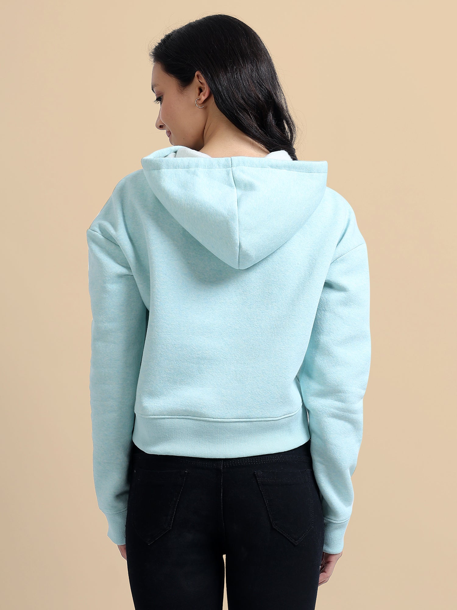 Amswan Women'S Aqua Solid Full Sleeve Hoodie