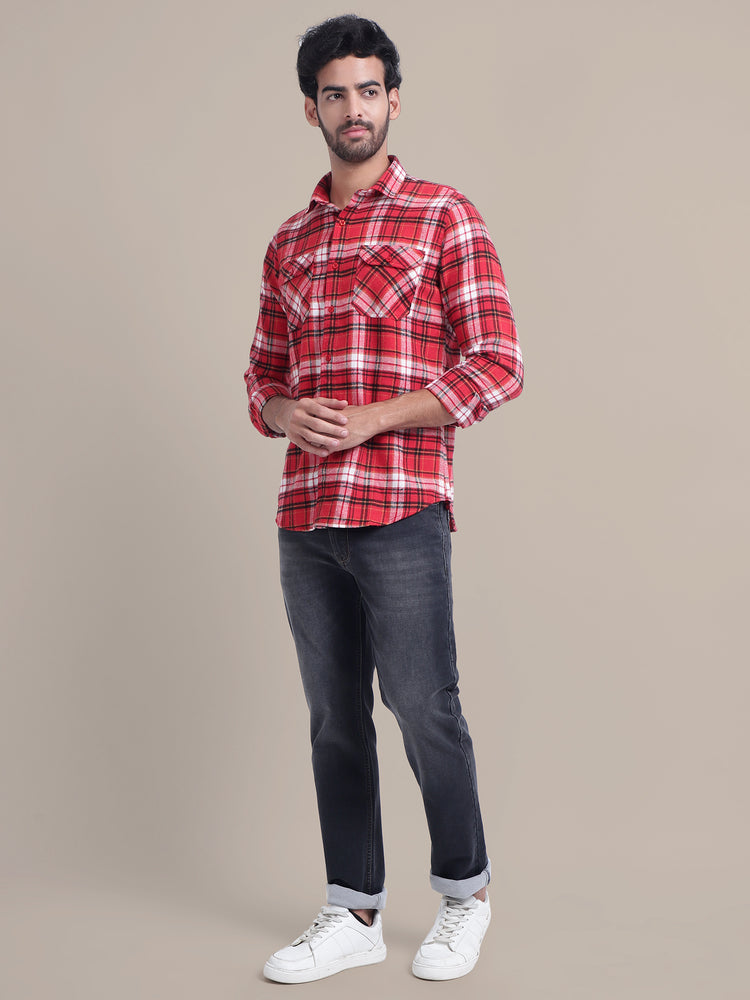 Premium Cotton Red Plaid Flannel Shirt