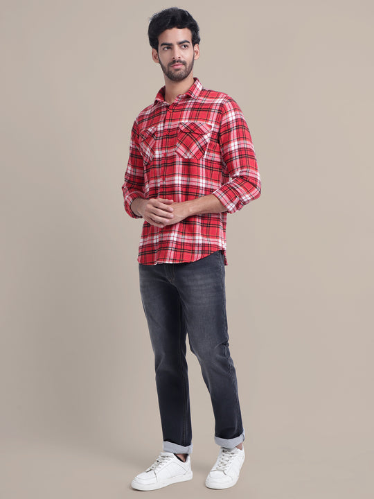 Premium Cotton Red Plaid Flannel Shirt