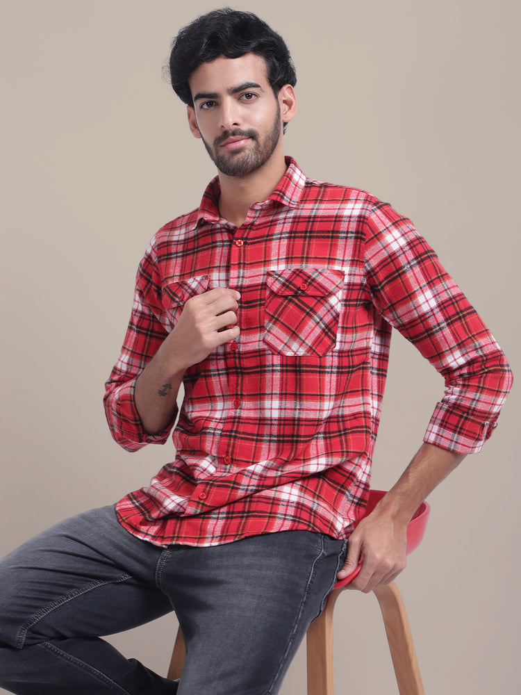 Premium Cotton Red Plaid Flannel Shirt