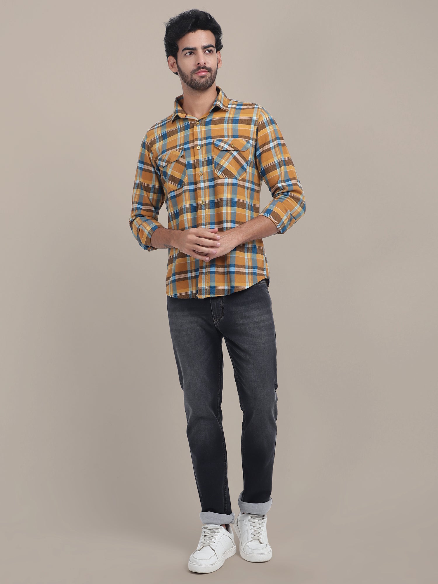Premium Cotton Yellow Plaid Flannel Shirt