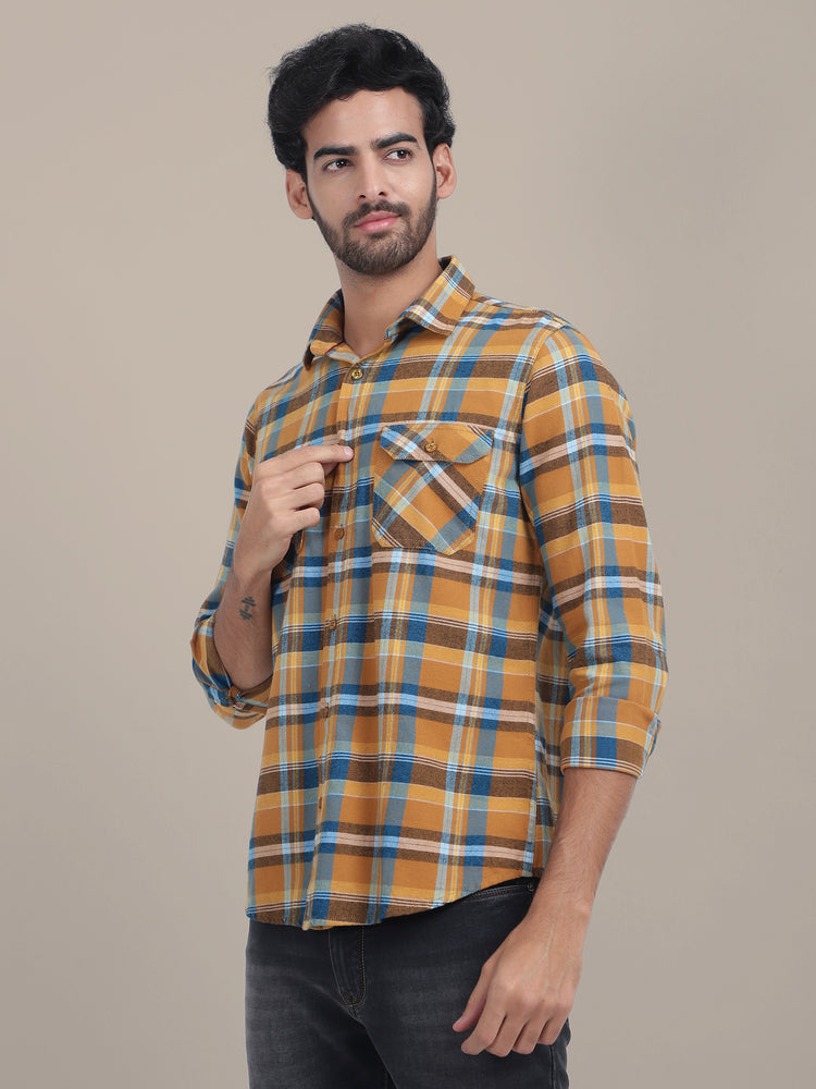 Premium Cotton Yellow Plaid Flannel Shirt