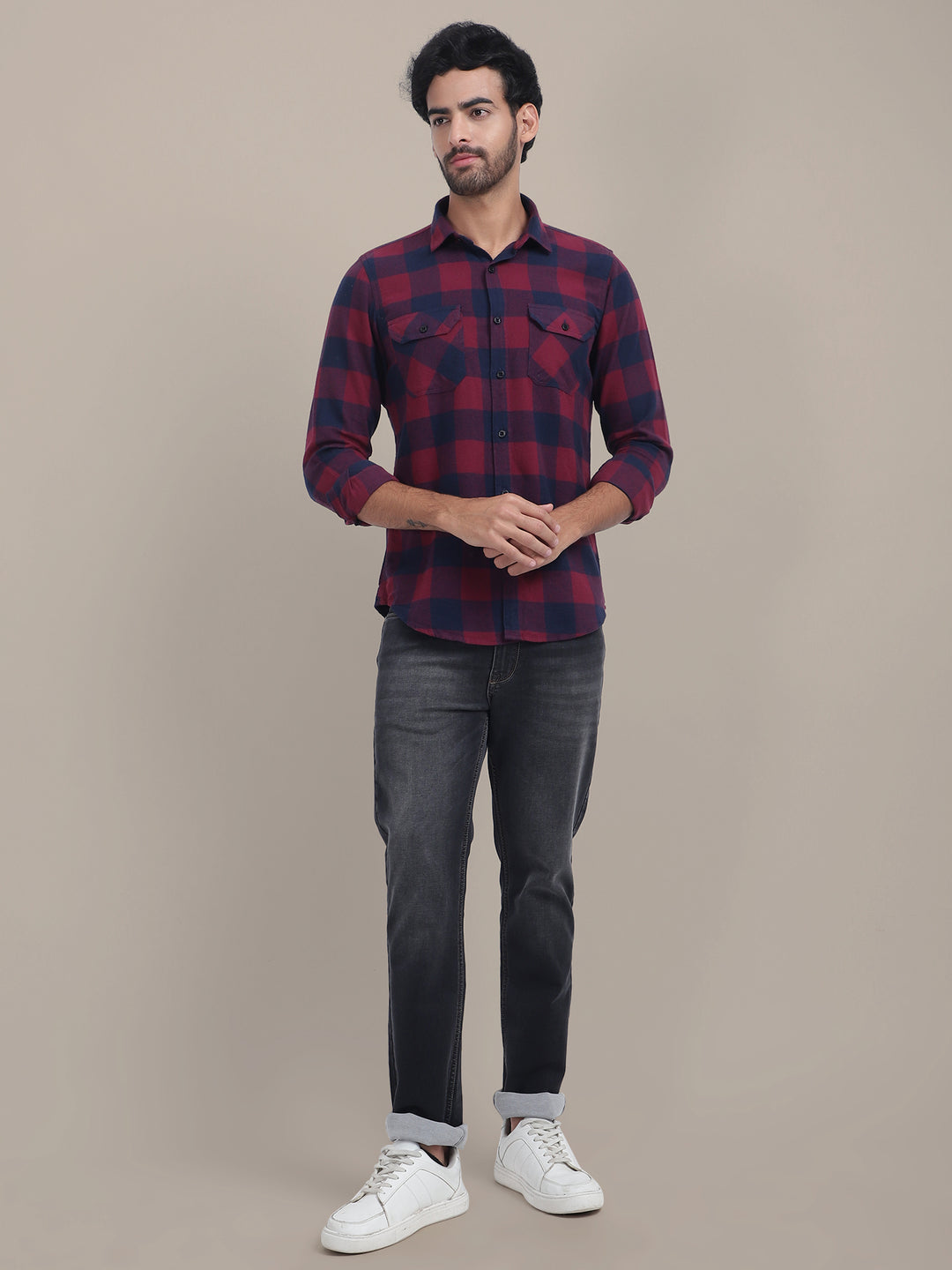 Premium Cotton Maroon Flannel Full Sleeves Shirt