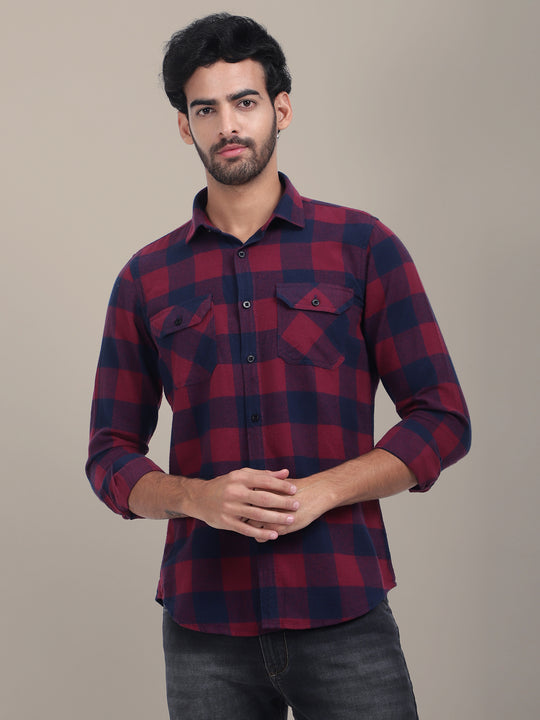 Premium Cotton Maroon Flannel Full Sleeves Shirt