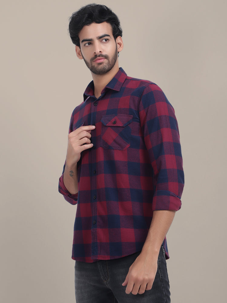 Premium Cotton Maroon Flannel Full Sleeves Shirt