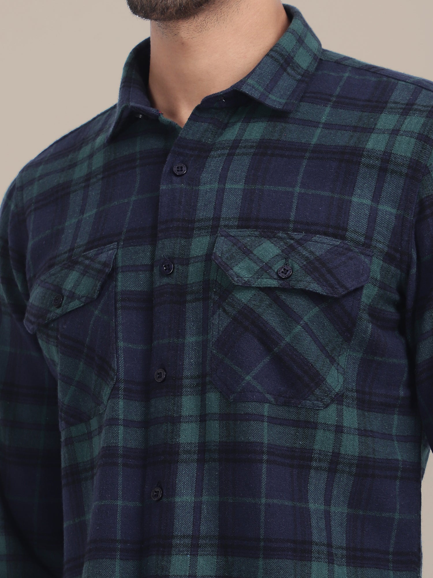 Premium Cotton Dark Green Plaid Flannel Shirt