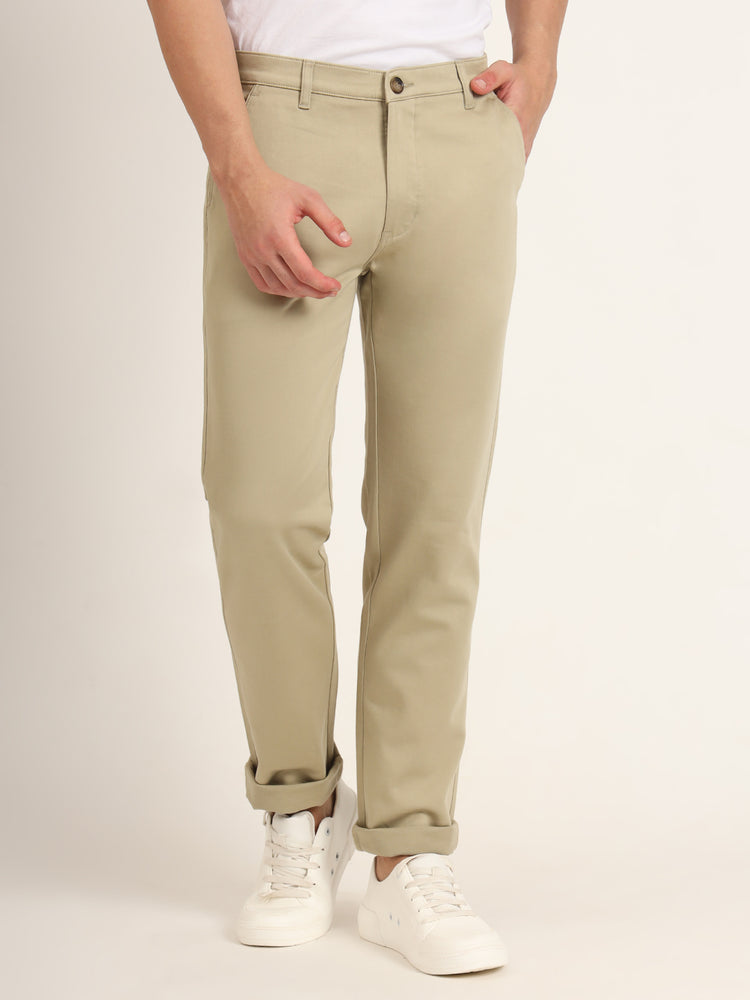 Premium Cotton Stretch Khakhi Solid Men'S Regular Fit Trouser