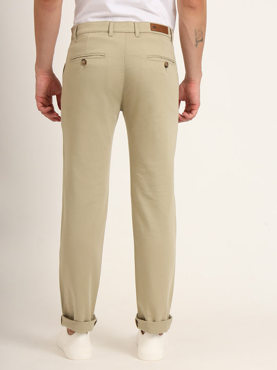 Premium Cotton Stretch Khakhi Solid Men'S Regular Fit Trouser