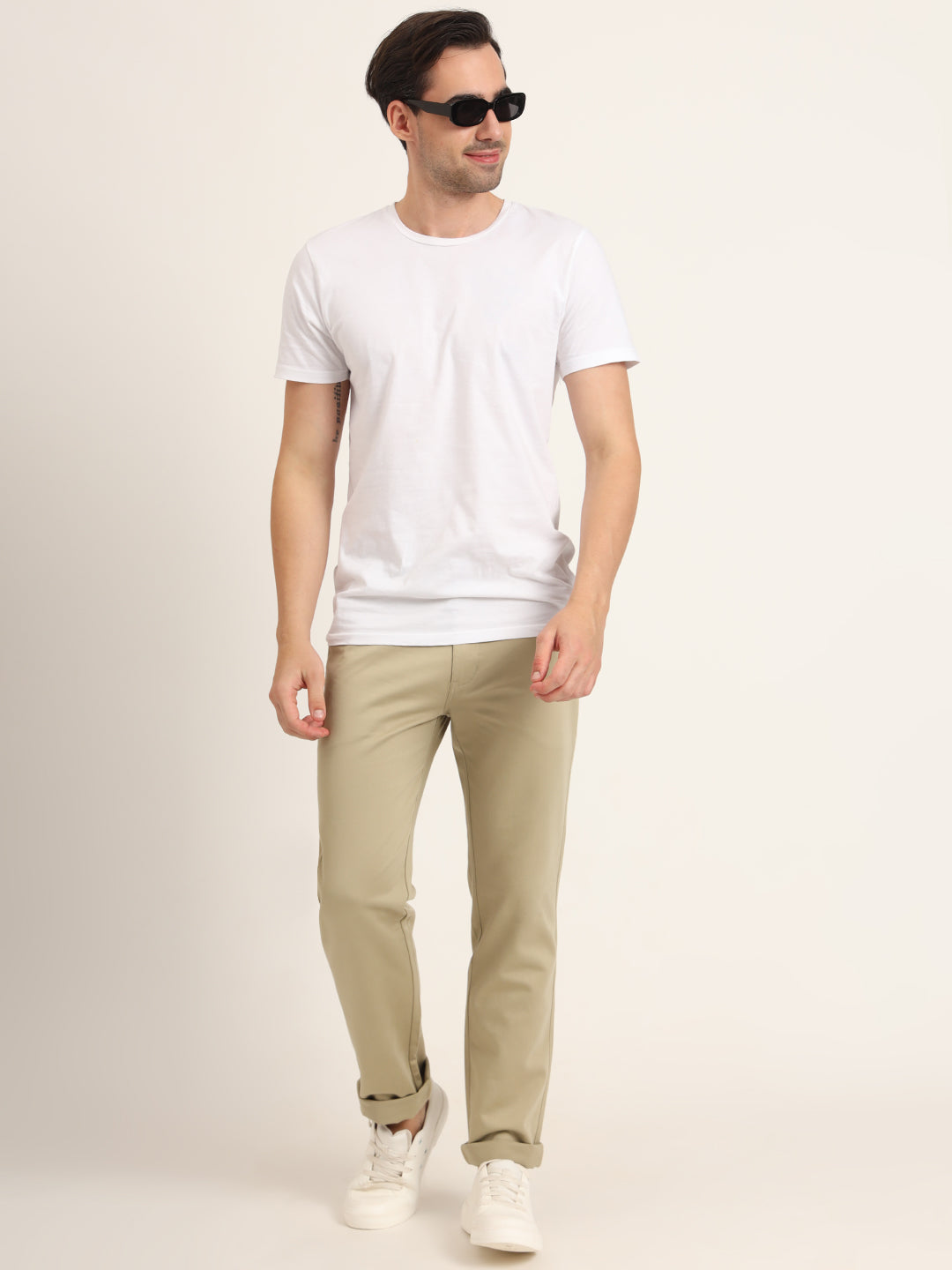 Premium Cotton Stretch Khakhi Solid Men'S Regular Fit Trouser