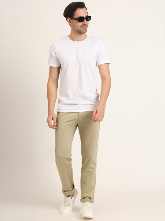 Premium Cotton Stretch Khakhi Solid Men'S Regular Fit Trouser
