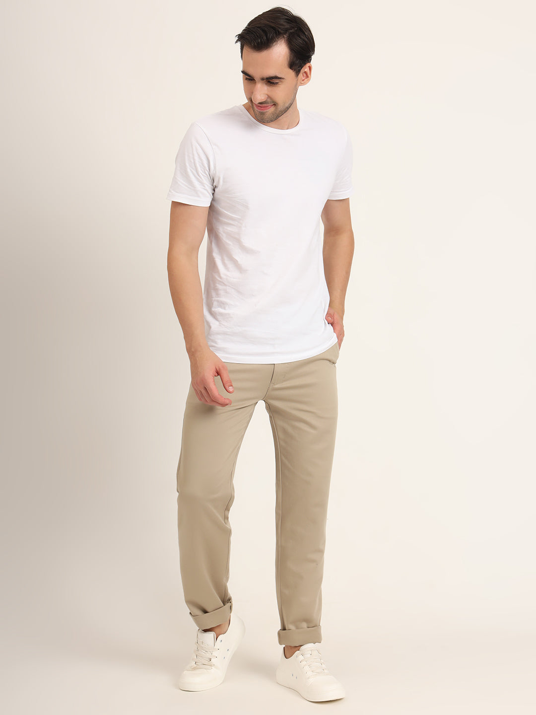 Premium Cotton Stretch Spanish Grey Solid Men'S Regular Fit Trouser