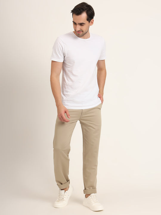 Premium Cotton Stretch Spanish Grey Solid Men'S Regular Fit Trouser