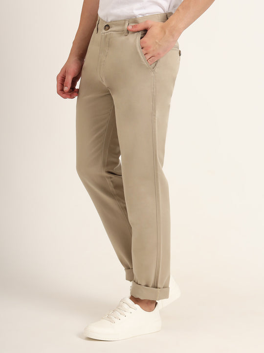Premium Cotton Stretch Spanish Grey Solid Men'S Regular Fit Trouser