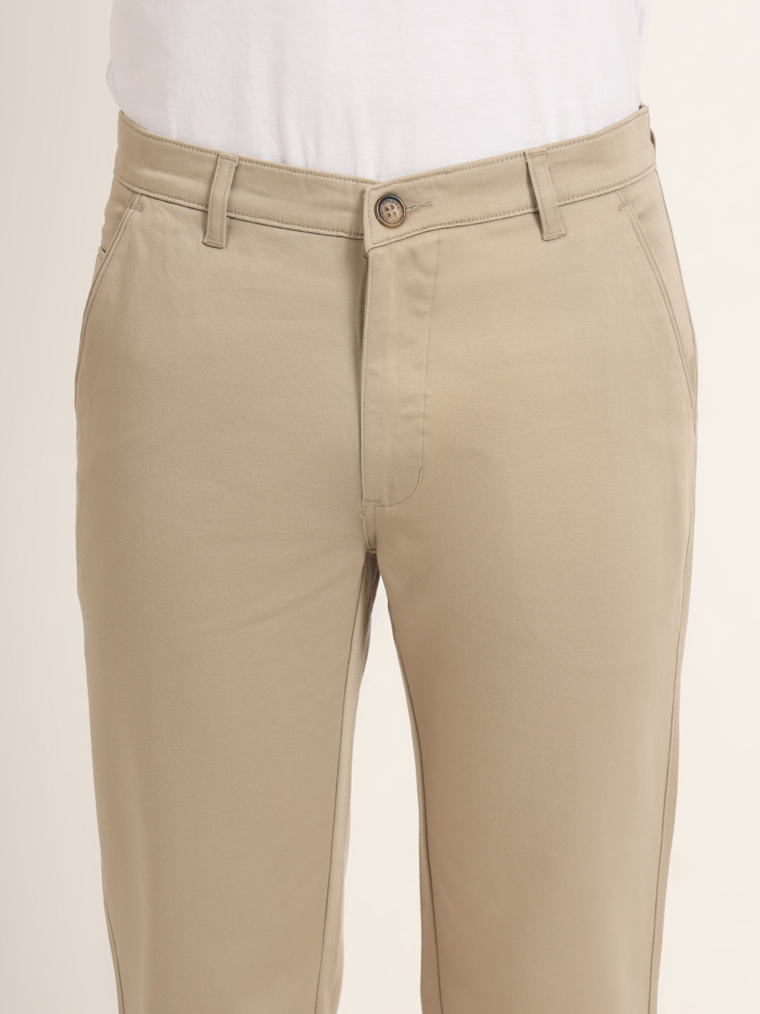 Premium Cotton Stretch Spanish Grey Solid Men'S Regular Fit Trouser