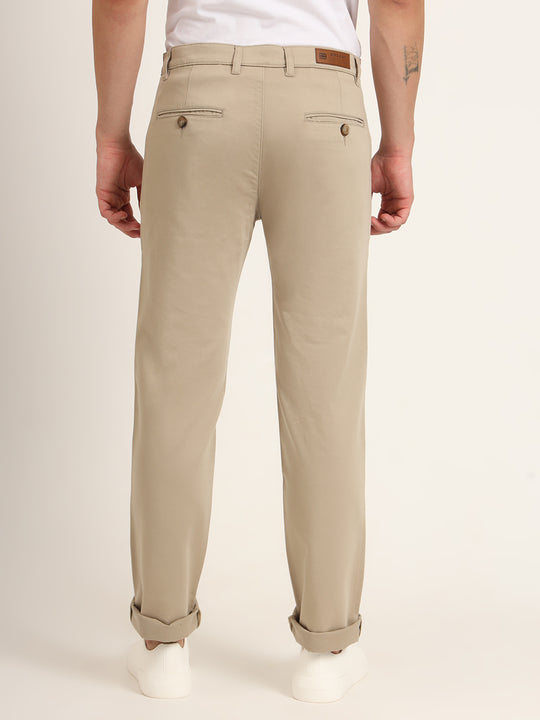 Premium Cotton Stretch Spanish Grey Solid Men'S Regular Fit Trouser