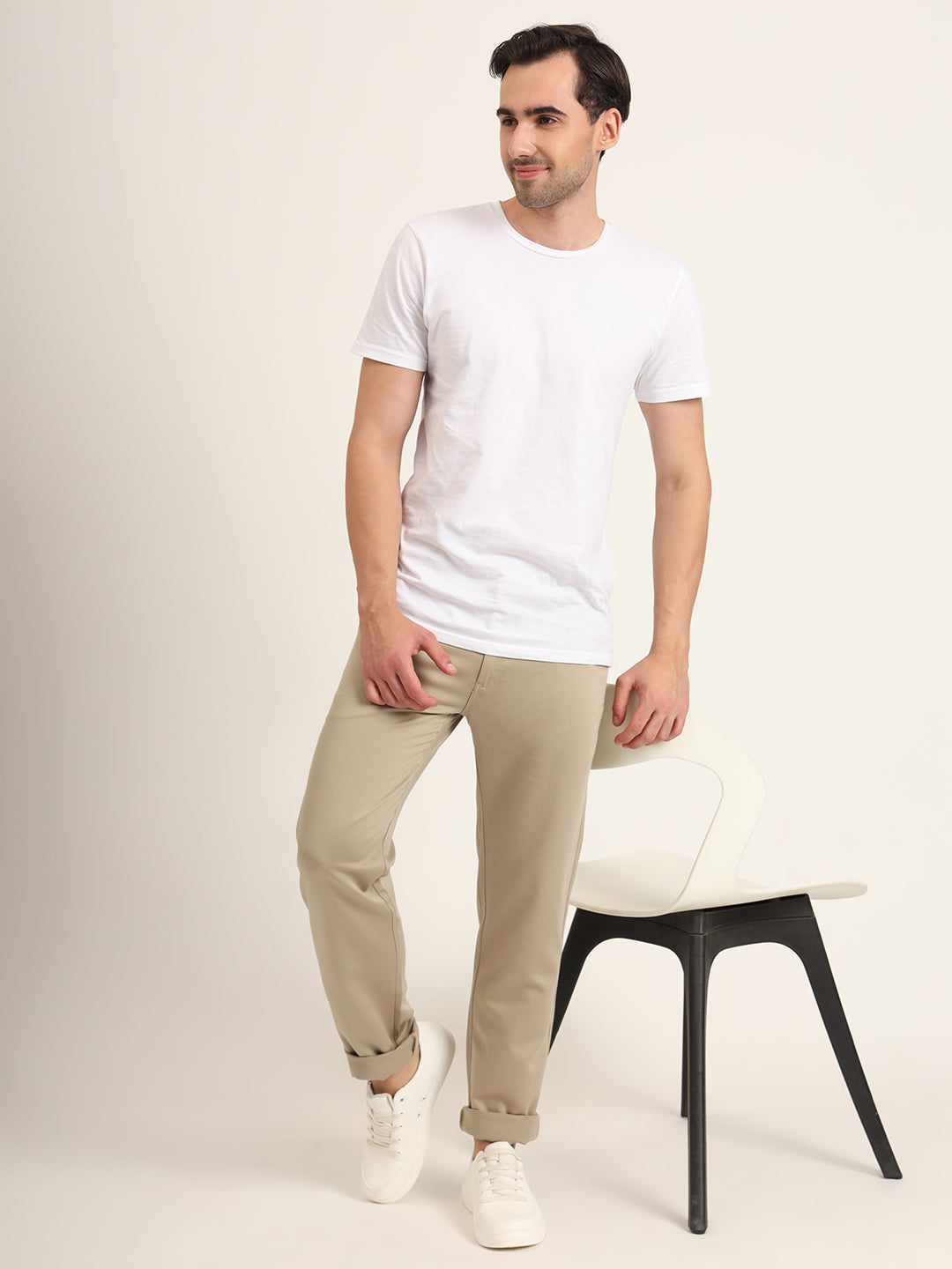 Premium Cotton Stretch Spanish Grey Solid Men'S Regular Fit Trouser