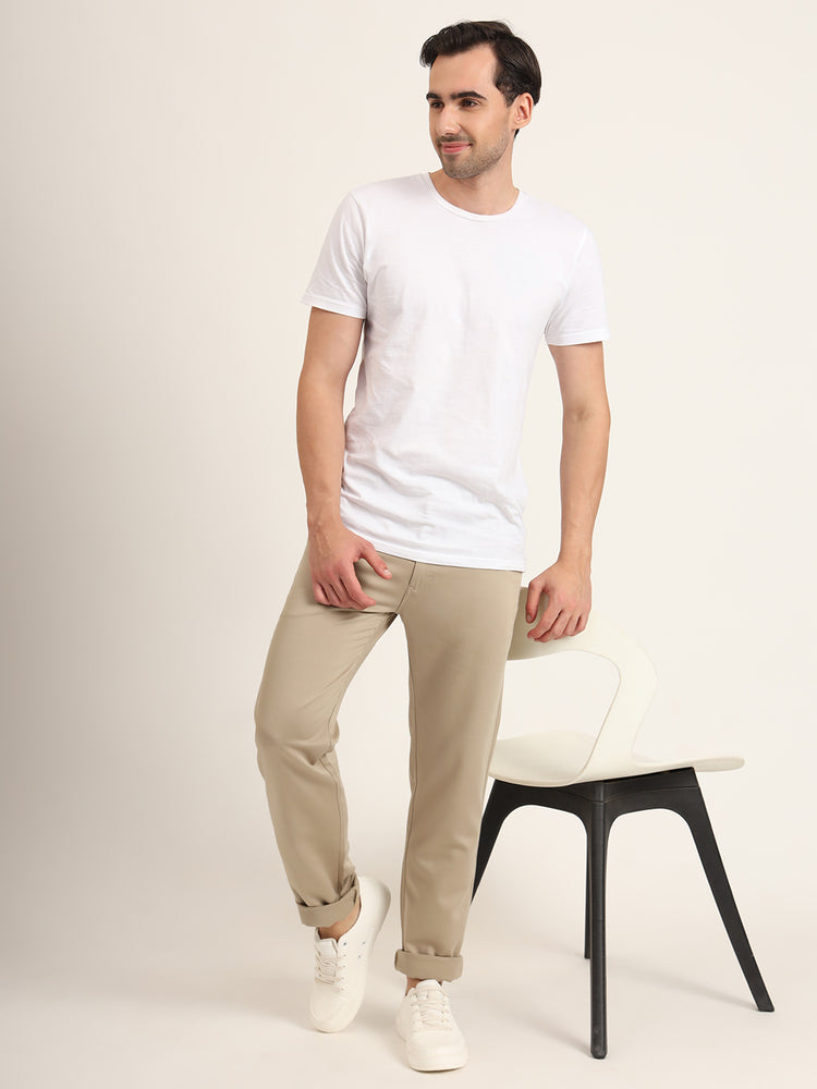 Premium Cotton Stretch Spanish Grey Solid Men'S Regular Fit Trouser