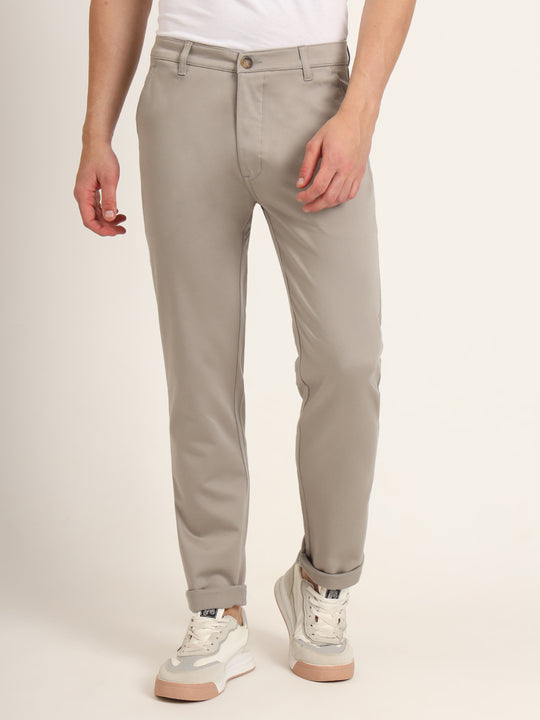 Premium Cotton Stretch Smoke Grey Solid Men'S Regular Fit Trouser