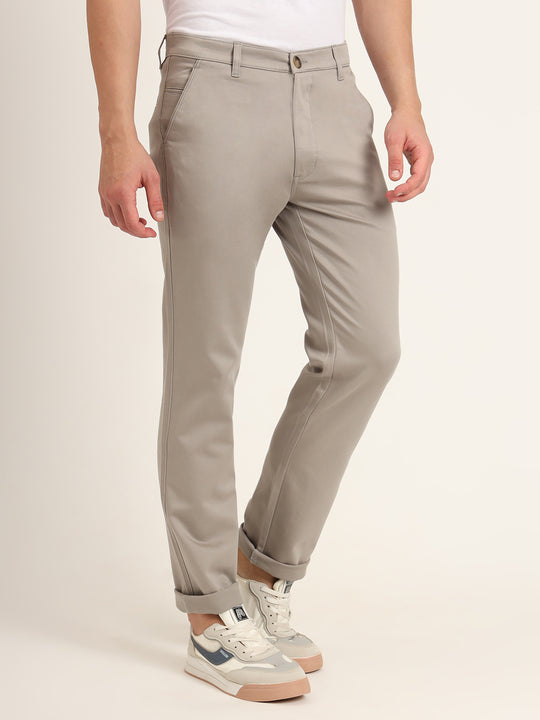 Premium Cotton Stretch Smoke Grey Solid Men'S Regular Fit Trouser