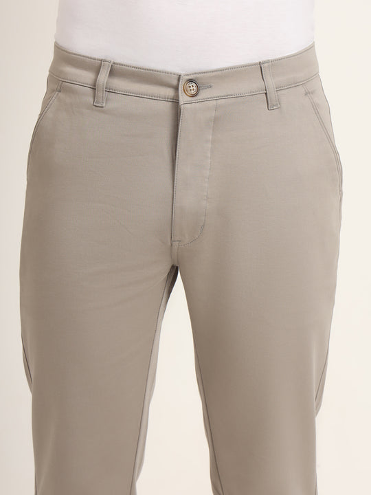 Premium Cotton Stretch Smoke Grey Solid Men'S Regular Fit Trouser