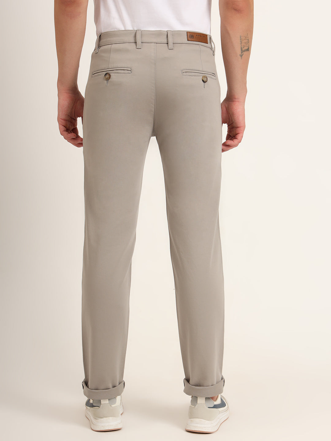 Premium Cotton Stretch Smoke Grey Solid Men'S Regular Fit Trouser