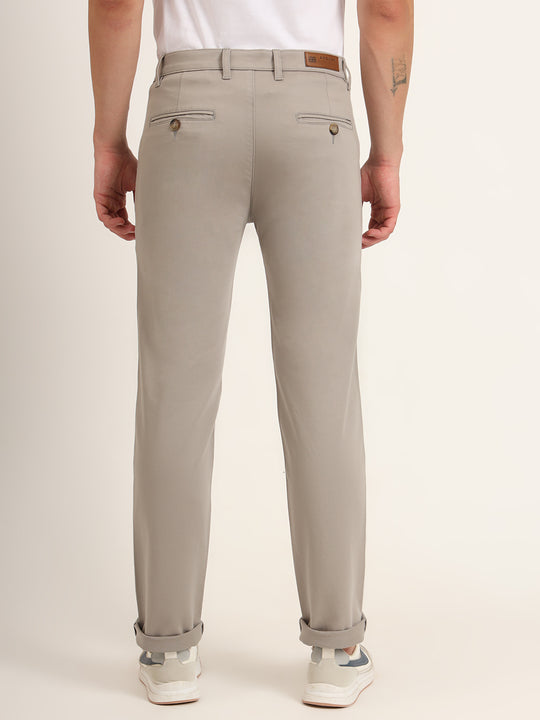 Premium Cotton Stretch Smoke Grey Solid Men'S Regular Fit Trouser