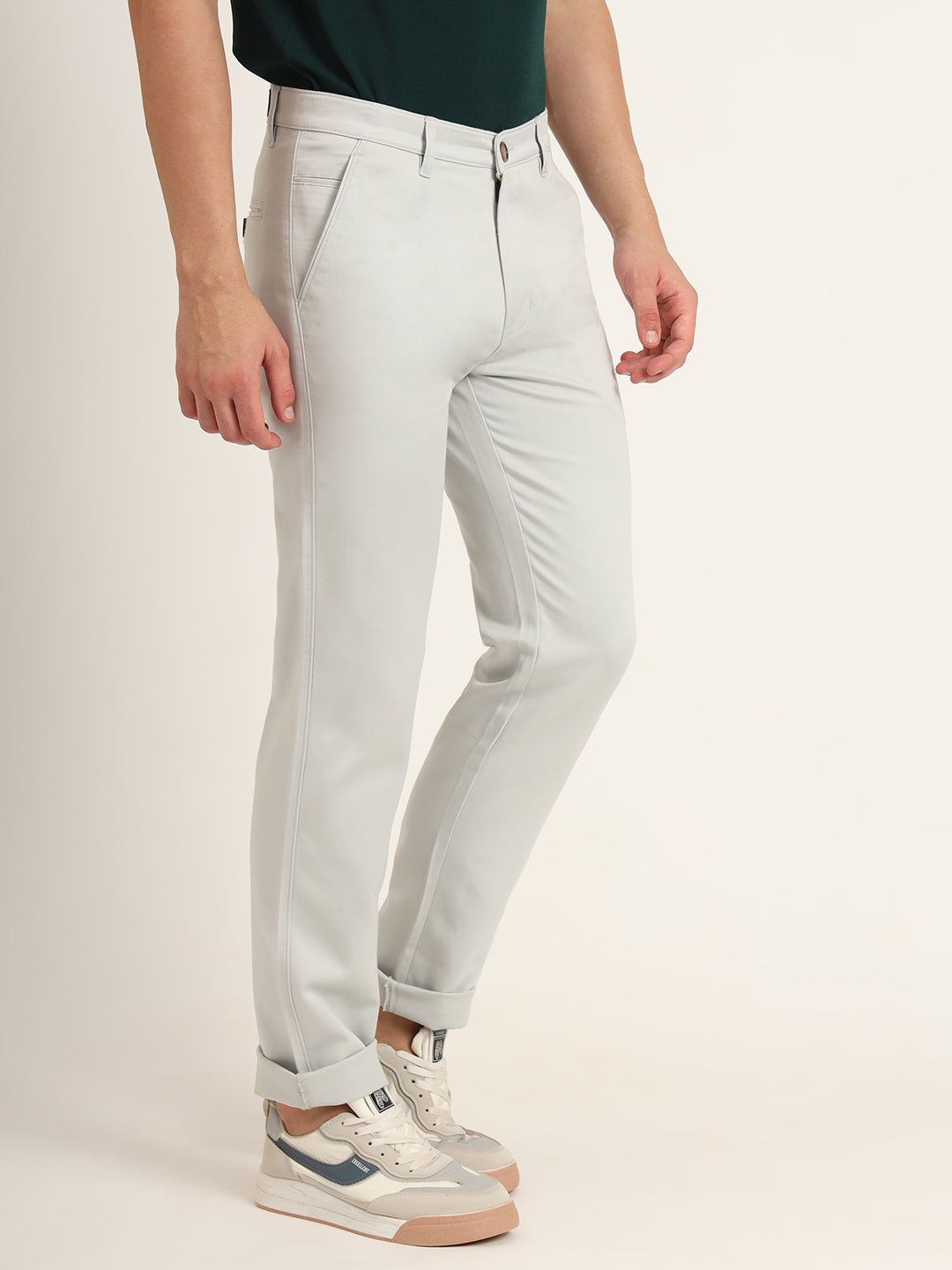 Premium Cotton Stretch Light Grey Solid Men'S Regular Fit Trouser