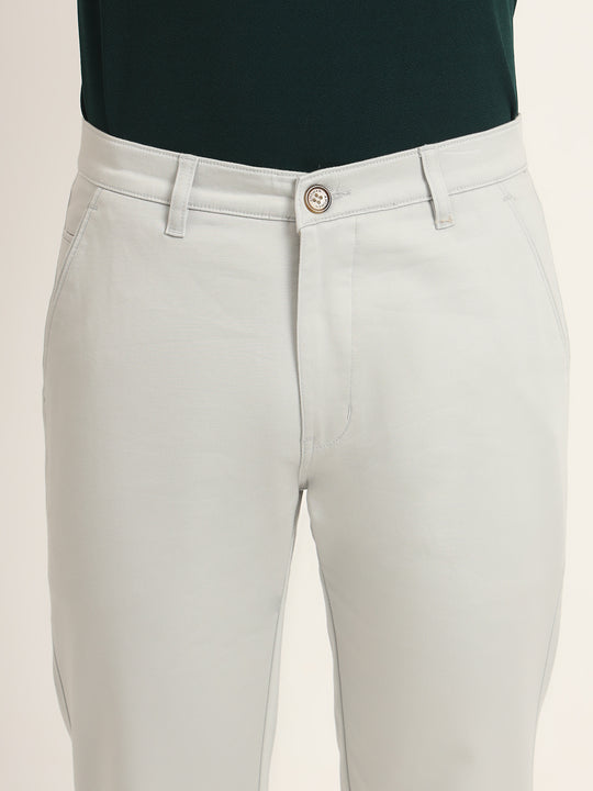 Premium Cotton Stretch Light Grey Solid Men'S Regular Fit Trouser