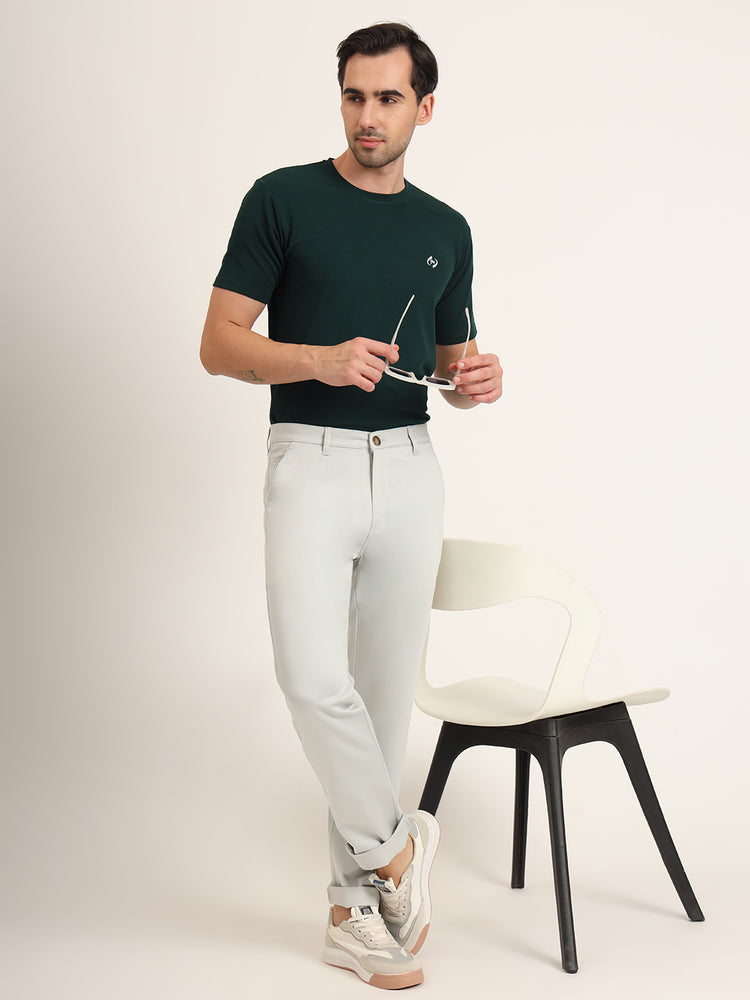 Premium Cotton Stretch Light Grey Solid Men'S Regular Fit Trouser