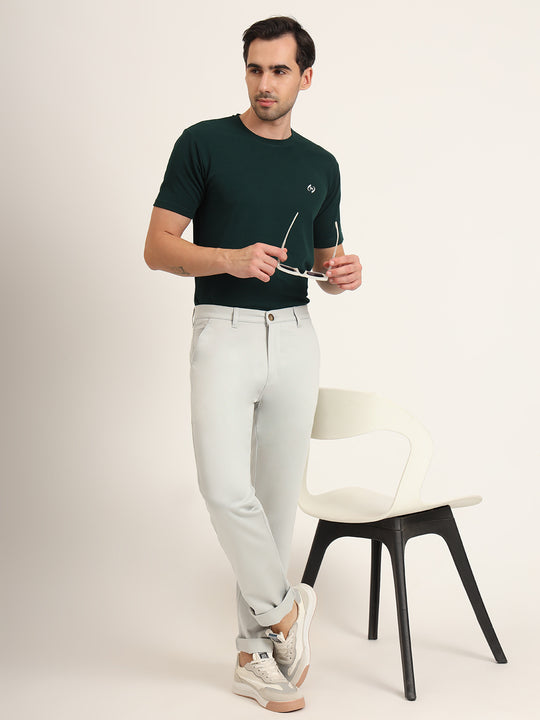Premium Cotton Stretch Light Grey Solid Men'S Regular Fit Trouser