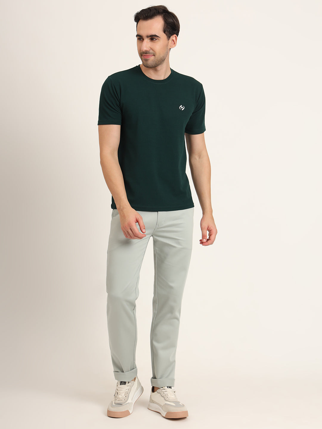 Premium Cotton Stretch Light Cyan Solid Men'S Regular Fit Trouser