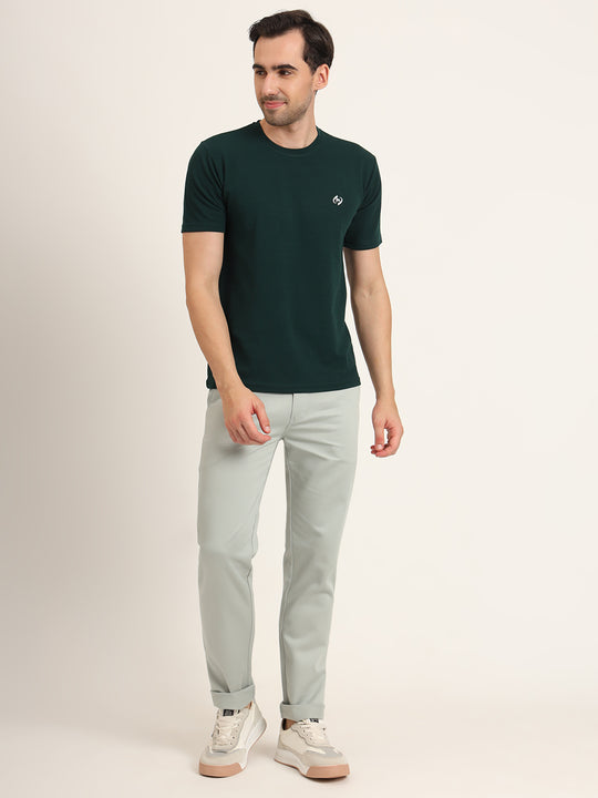 Premium Cotton Stretch Light Cyan Solid Men'S Regular Fit Trouser