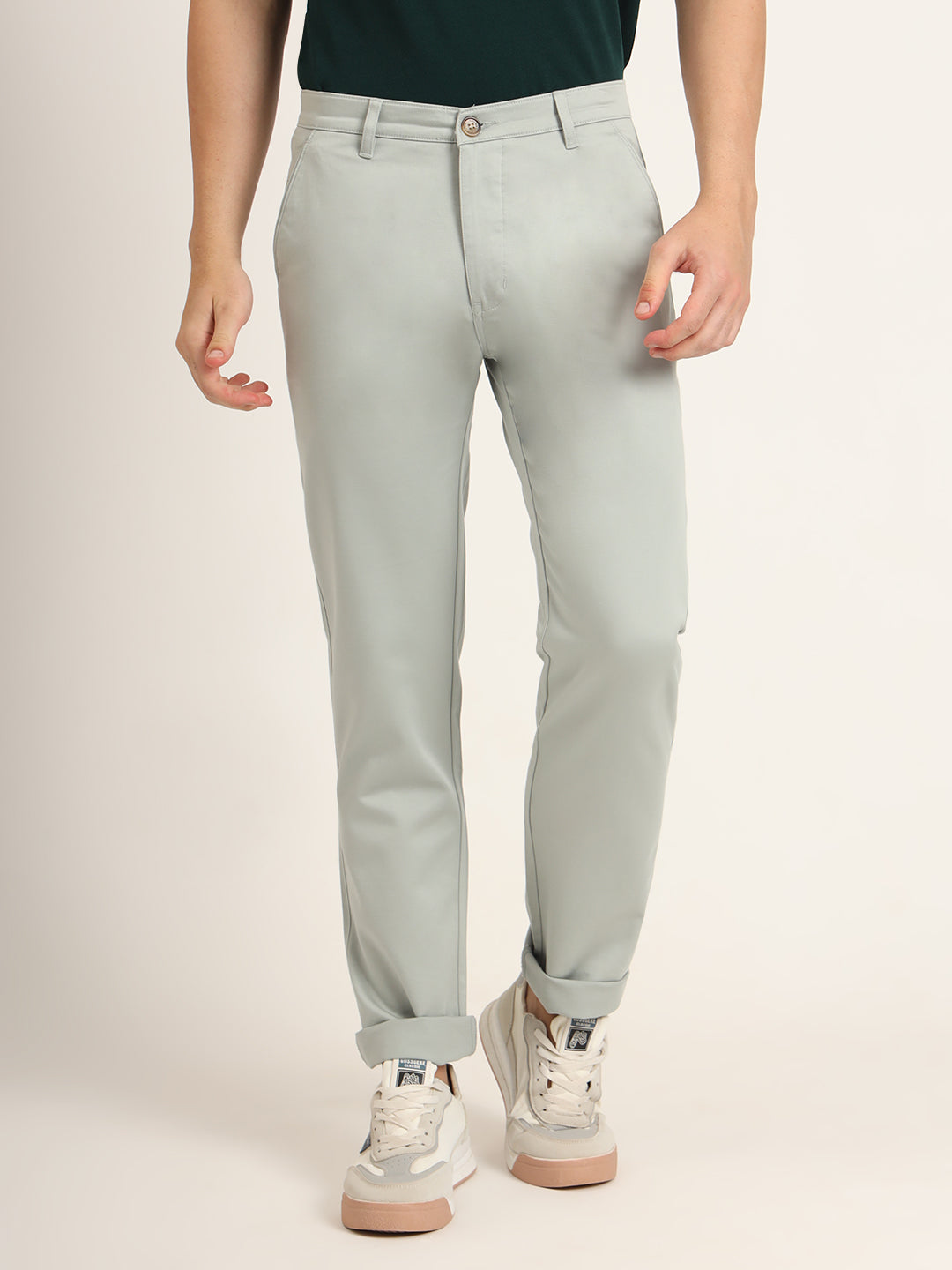Premium Cotton Stretch Light Cyan Solid Men'S Regular Fit Trouser