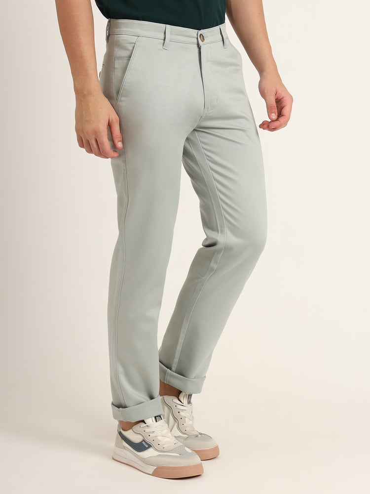 Premium Cotton Stretch Light Cyan Solid Men'S Regular Fit Trouser