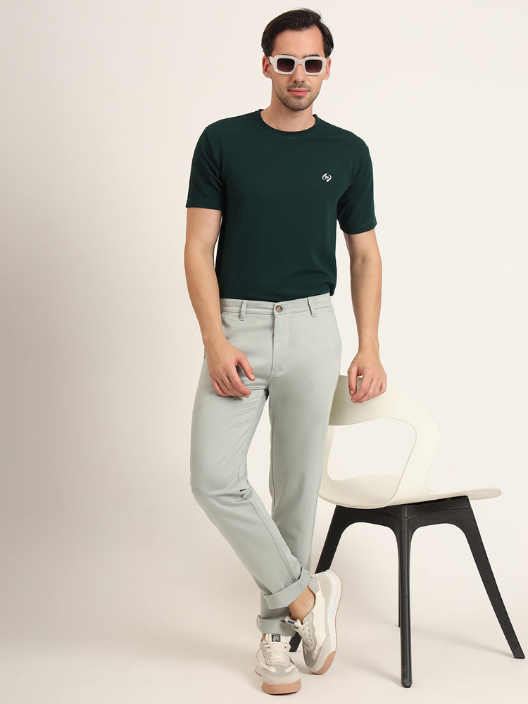 Premium Cotton Stretch Light Cyan Solid Men'S Regular Fit Trouser
